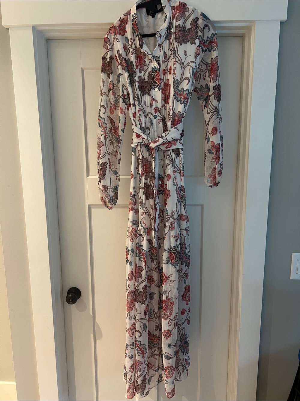W by Worth White Maxi Dress with Red and Brown Floral Print
